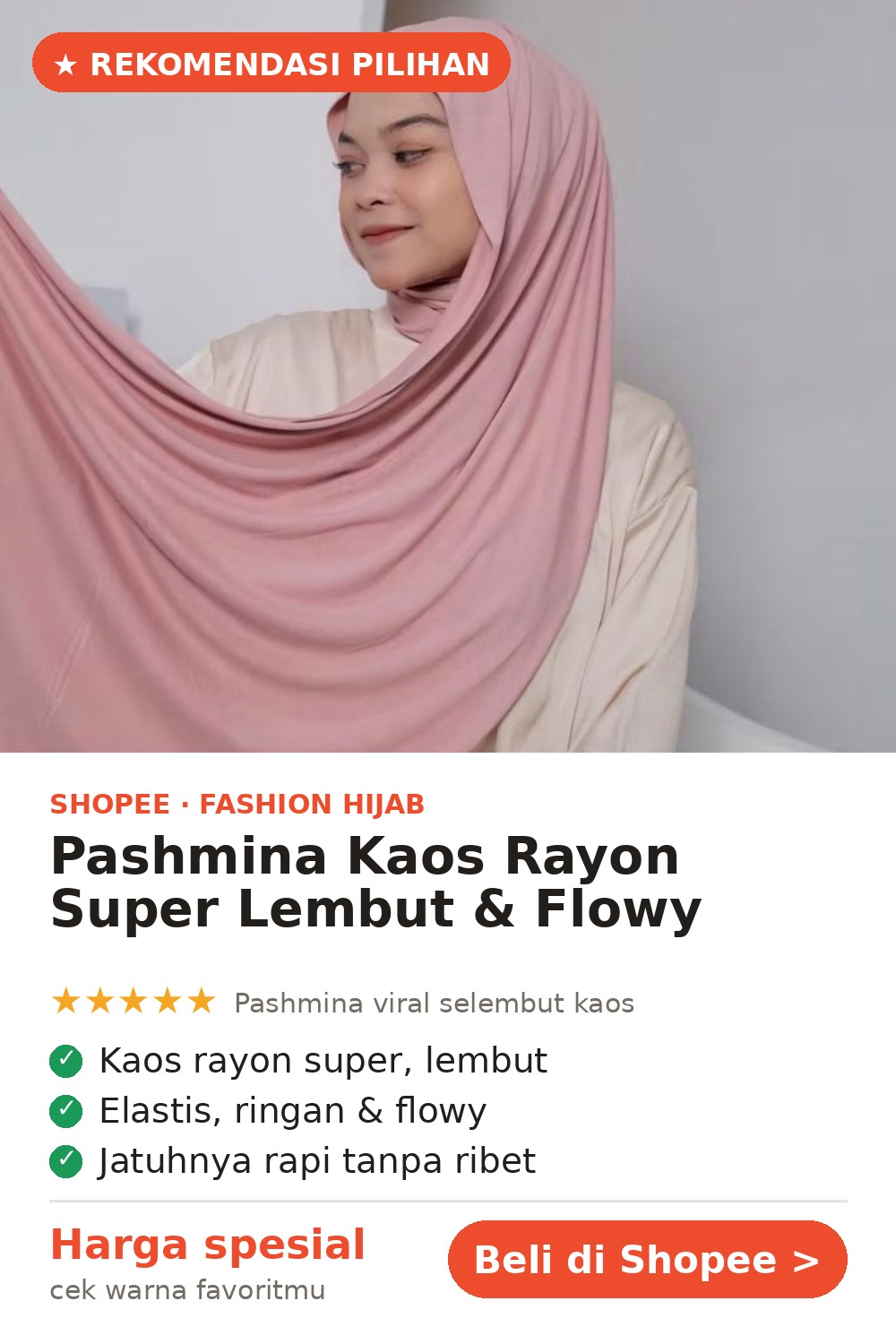 Pashmina Kaos Rayon Super — Selembut Kaos, Jatuh & Flowy Buat Daily — gambar Pin Pinterest