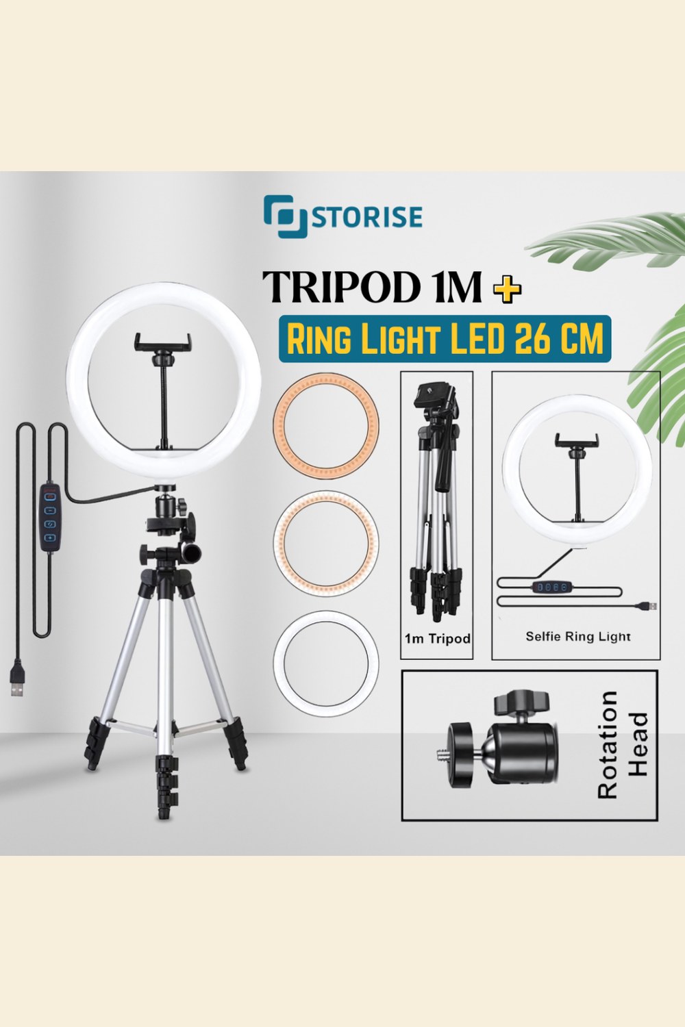 Paket Komplit Tripod 1m + Ring Light 26cm β Buat Live & Ngonten β gambar produk
